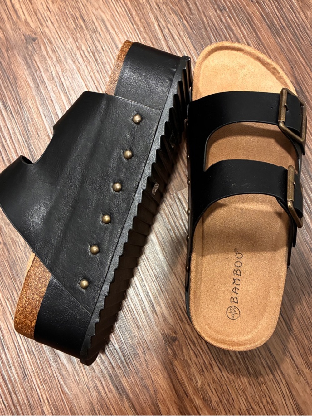 Black Double Buckle Platform Sandal - Picture 3 of 6